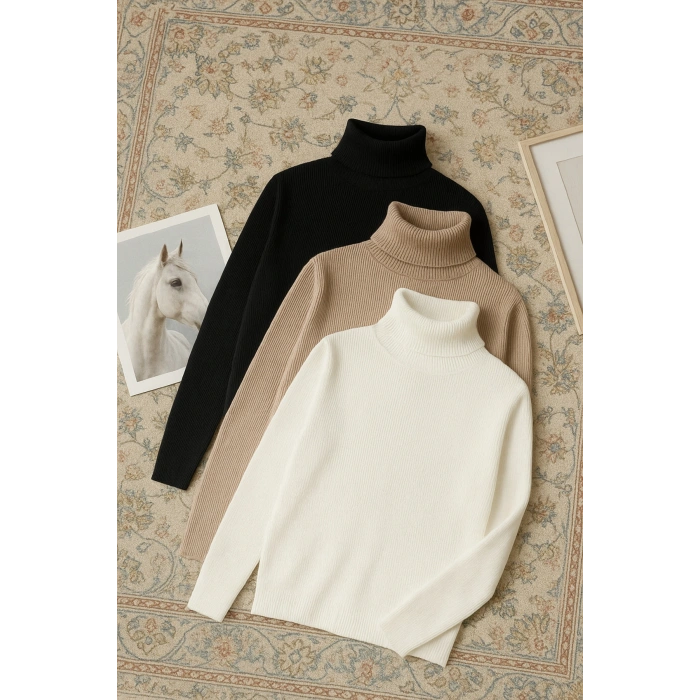 Boğazlı Kazak 3’lü Hazır Paket Mevsimlik Kurtarıcı Parça Pamuklu Balıkçı Yaka Slim fit