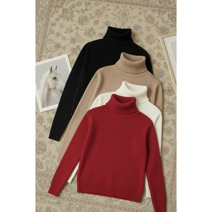 Boğazlı Kazak 4’lü Hazır Paket Mevsimlik Kurtarıcı Parça Pamuklu Balıkçı Yaka Şardonlu Slimfit