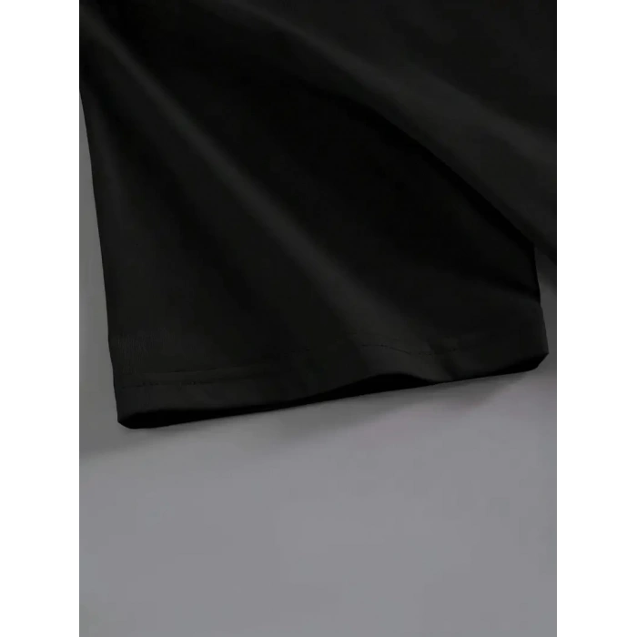 BROOKLYN HARF BASKILI DÜŞÜK OMUZLU T-SHİRT, RAHAT KISA KOLLU BOL T-SHİRT, KADIN GİYİM - SİYAH