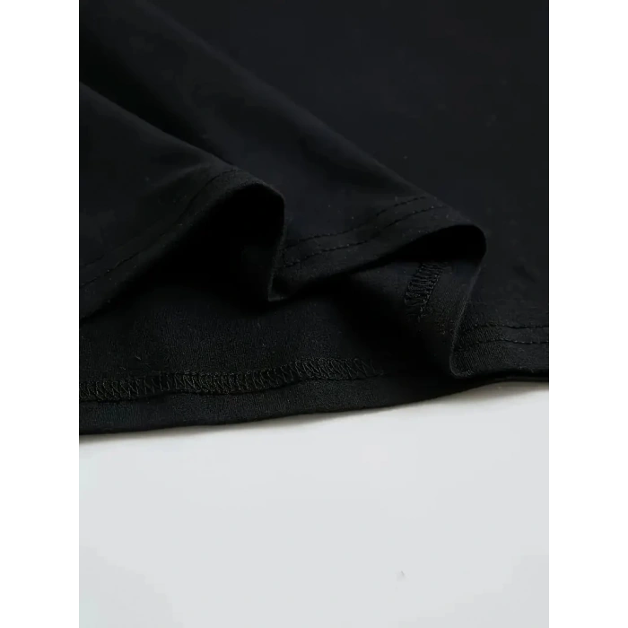 BÜYÜK BOY AYICIK BASKILI BİSİKLET YAKA T-SHİRT, İLKBAHAR & YAZ İÇİN RAHAT KISA KOLLU T-SHİRT, KADIN GİYİM - SİYAH