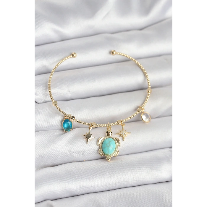 Caretta Caretta Charmlı Gold Renk Kadın Bileklik