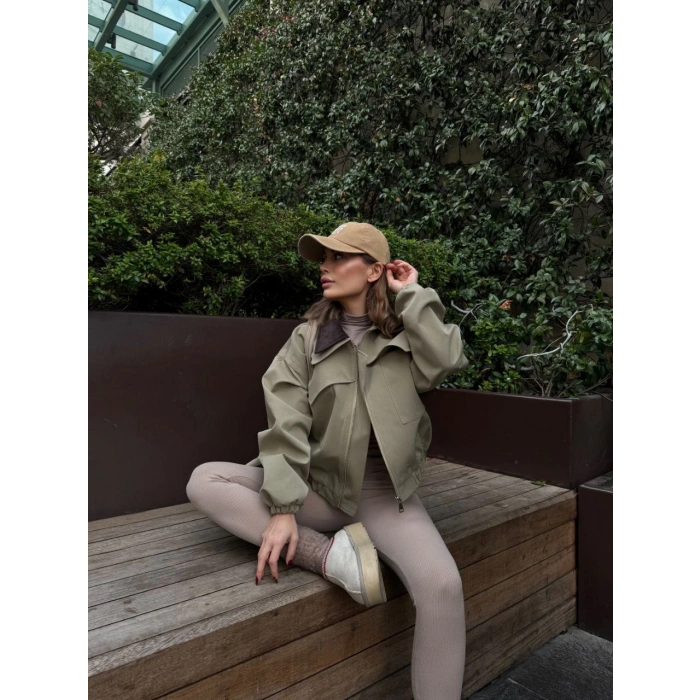 ÇİFT YAKALI CEKET MONT - YEŞİL