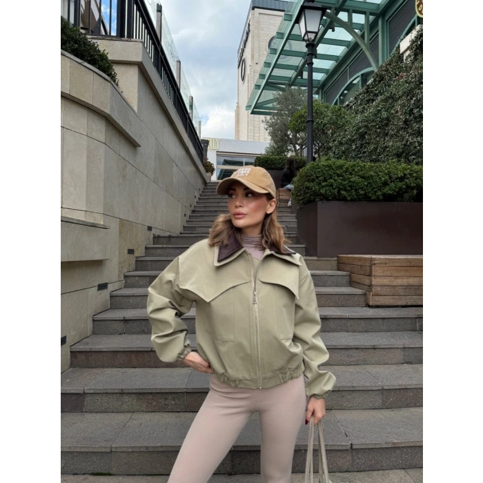 ÇİFT YAKALI CEKET MONT - YEŞİL