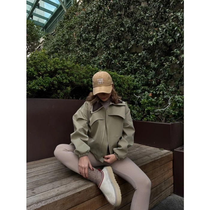 ÇİFT YAKALI CEKET MONT - YEŞİL