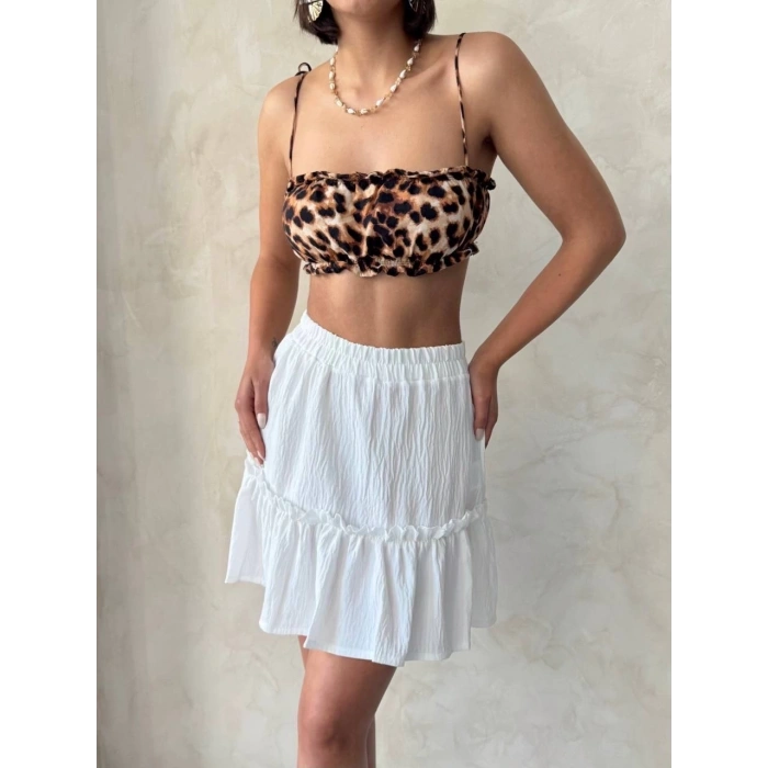 Çingene keten etek beyaz s24808