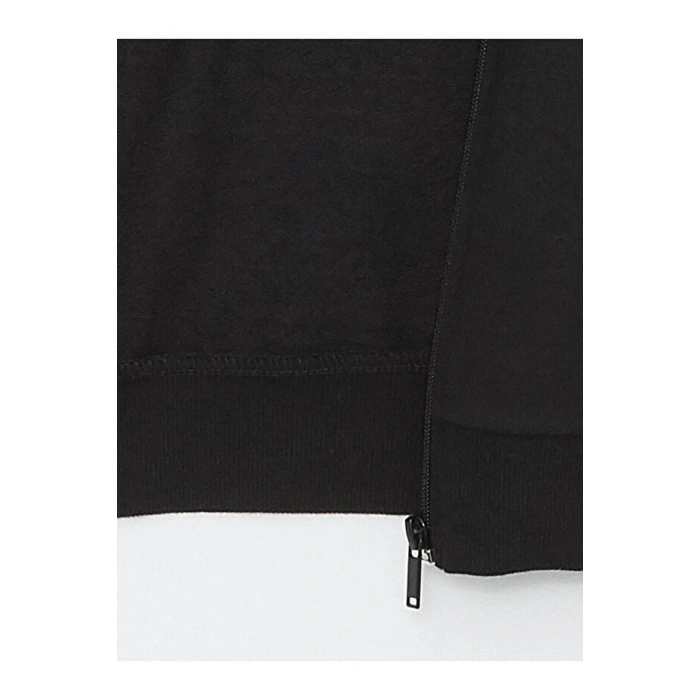 Classic Kapüşonlu Düz Uzun Kollu Kadın Fermuarlı Sweatshirt