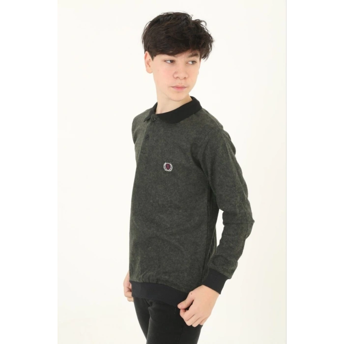 ÇOCUK SELANİK YAKA NAKIŞLI KAZAK - HAKİ