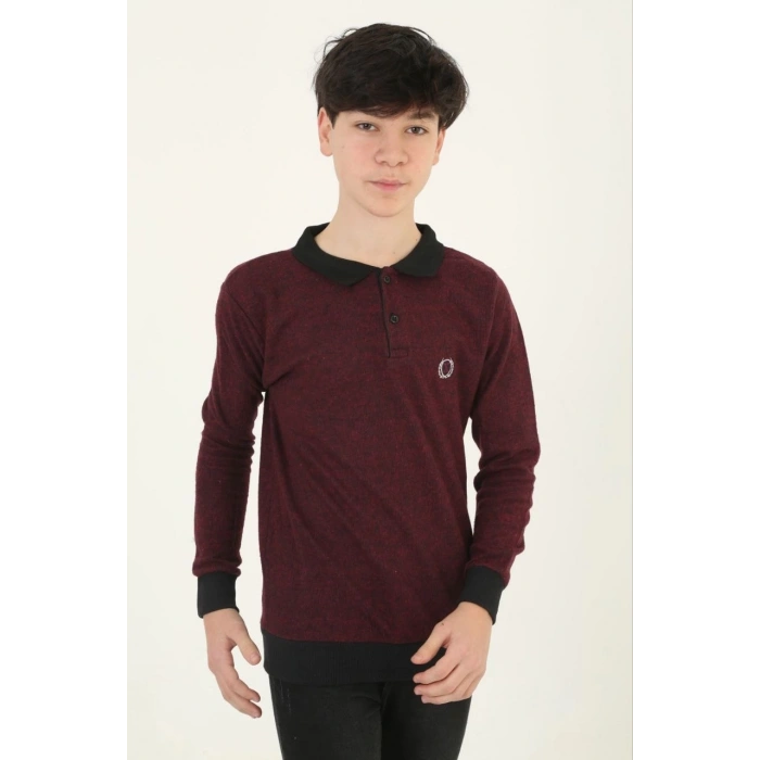 ÇOCUK SELANİK YAKA NAKIŞLI KAZAK - KIRMIZI