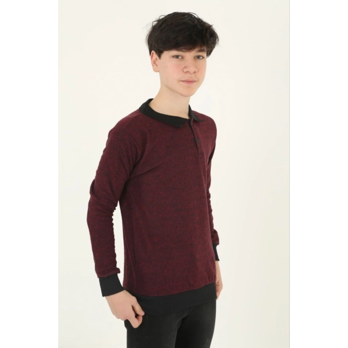 ÇOCUK SELANİK YAKA NAKIŞLI KAZAK - KIRMIZI