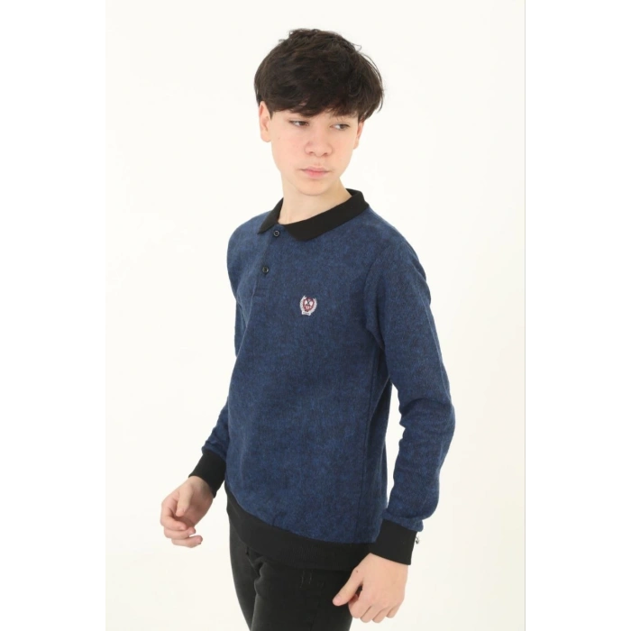 ÇOCUK SELANİK YAKA NAKIŞLI KAZAK - LACİVERT