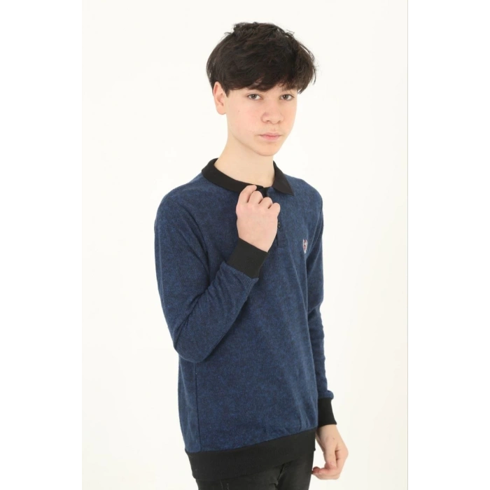 ÇOCUK SELANİK YAKA NAKIŞLI KAZAK - LACİVERT