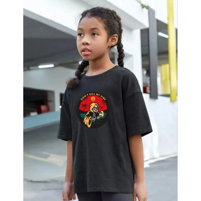 ÇOCUK UNİSEX BASKILI T-SHİRT - SİYAH
