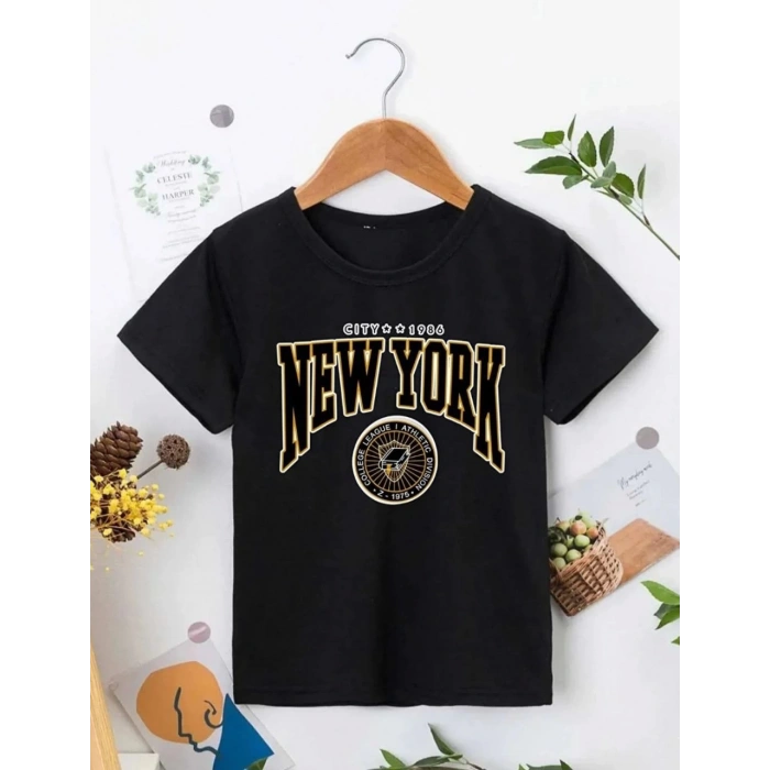 Çocuk Unisex Baskılı T-Shirt - Siyah