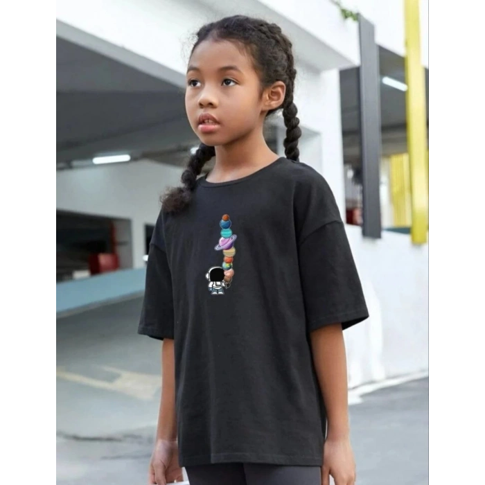 ÇOCUK UNİSEX BASKILI T-SHİRT - SİYAH