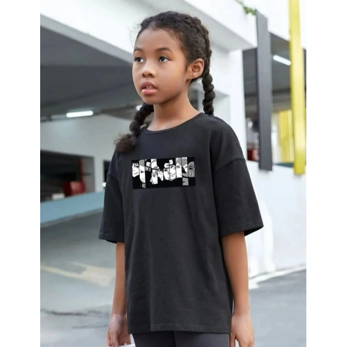 ÇOCUK UNİSEX BASKILI T-SHİRT - SİYAH