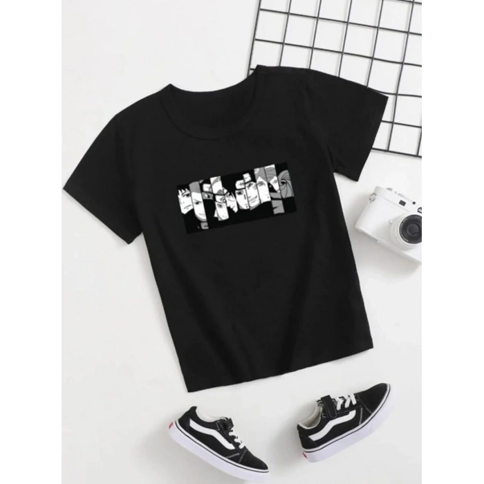 ÇOCUK UNİSEX BASKILI T-SHİRT - SİYAH