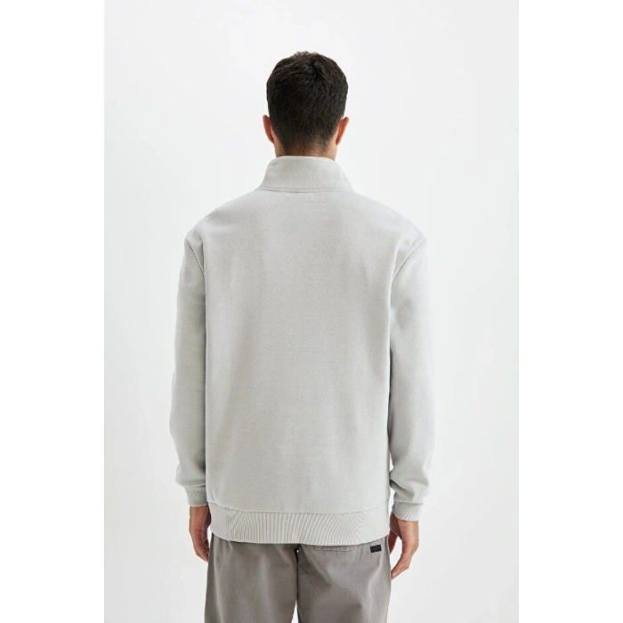Comfort Regular Fit Rahat Kalıp Fermuarlı Dik Yaka Basic Düz Sweatshirt