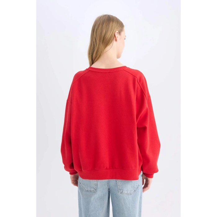 Coool Oversize Geniş Kalıp Bisiklet Yaka Kalın Basic Düz Sweatshirt