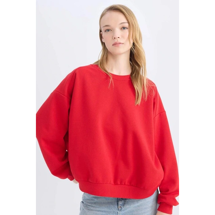Coool Oversize Geniş Kalıp Bisiklet Yaka Kalın Basic Düz Sweatshirt