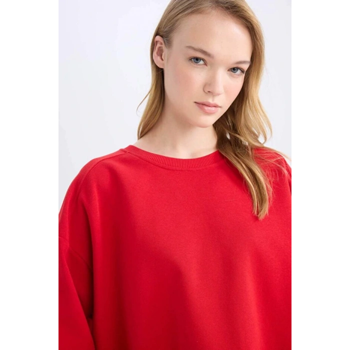 Coool Oversize Geniş Kalıp Bisiklet Yaka Kalın Basic Düz Sweatshirt