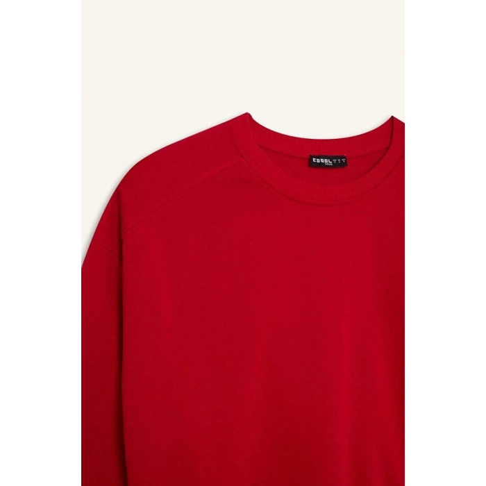 Coool Oversize Geniş Kalıp Bisiklet Yaka Kalın Basic Düz Sweatshirt