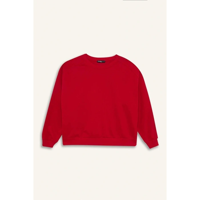 Coool Oversize Geniş Kalıp Bisiklet Yaka Kalın Basic Düz Sweatshirt