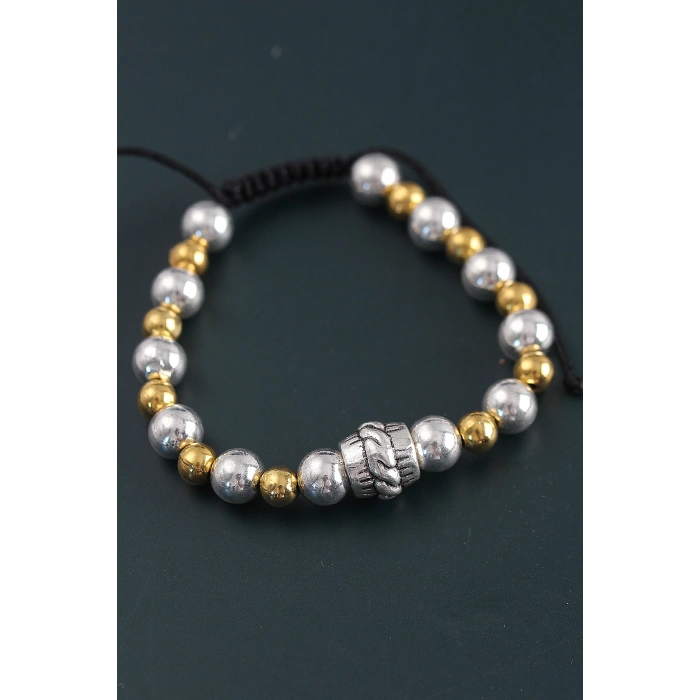 Doğal Taş Sarmal Model Gold Ve Gümüş Renk Asansörlü Erkek Bileklik