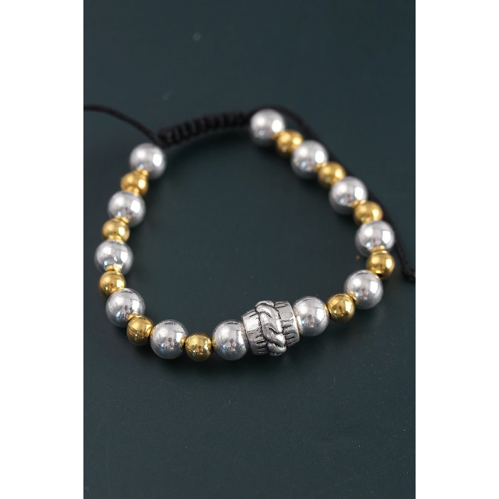 Doğal Taş Sarmal Model Gold Ve Gümüş Renk Asansörlü Erkek Bileklik