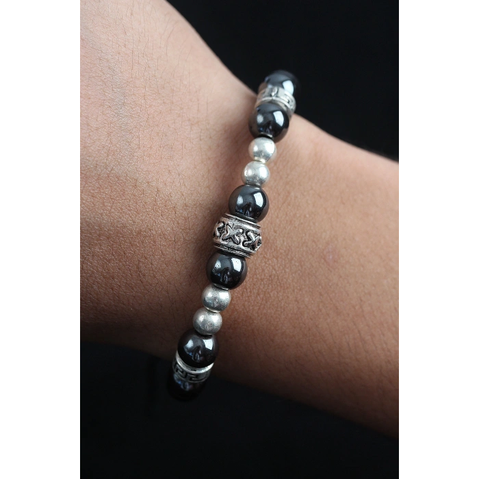 Doğal Taş X Model Antrasit Renk Asansörlü Erkek Bileklik