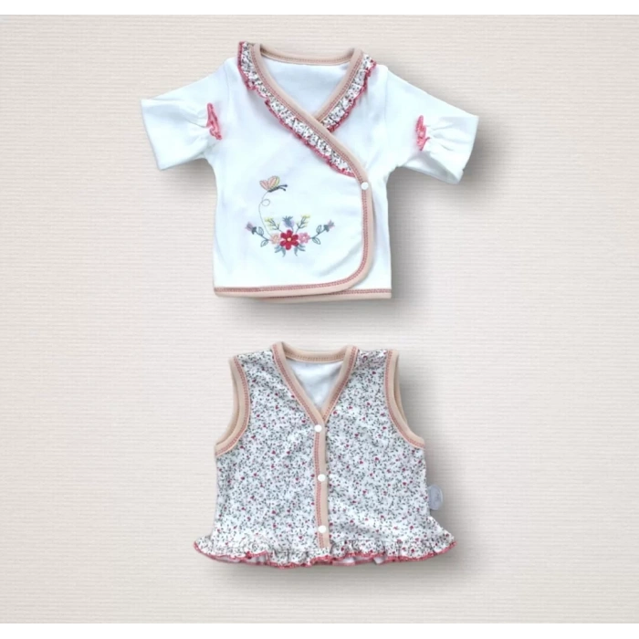 Erguvan Nakışlı  Kız Bebek 10Lu Zıbın Takımı Hastane Çıkışı Nar Çiçeği