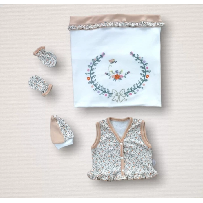 Erguvan Nakışlı  Kız Bebek 10Lu Zıbın Takımı Hastane Çıkışı Turuncu