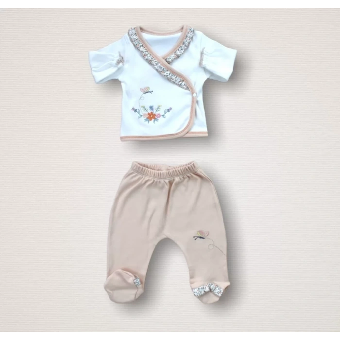 Erguvan Nakışlı  Kız Bebek 10Lu Zıbın Takımı Hastane Çıkışı Turuncu