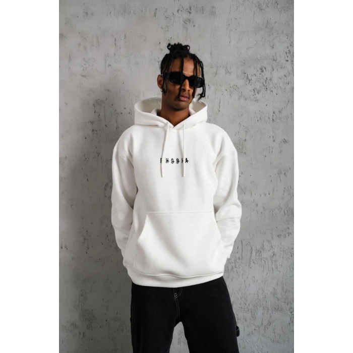 ERKEK ASTRONOT BASKILI KAPÜŞONLU SWEAT - BEYAZ