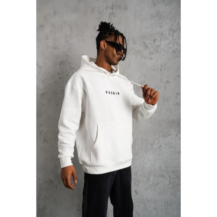 ERKEK ASTRONOT BASKILI KAPÜŞONLU SWEAT - BEYAZ