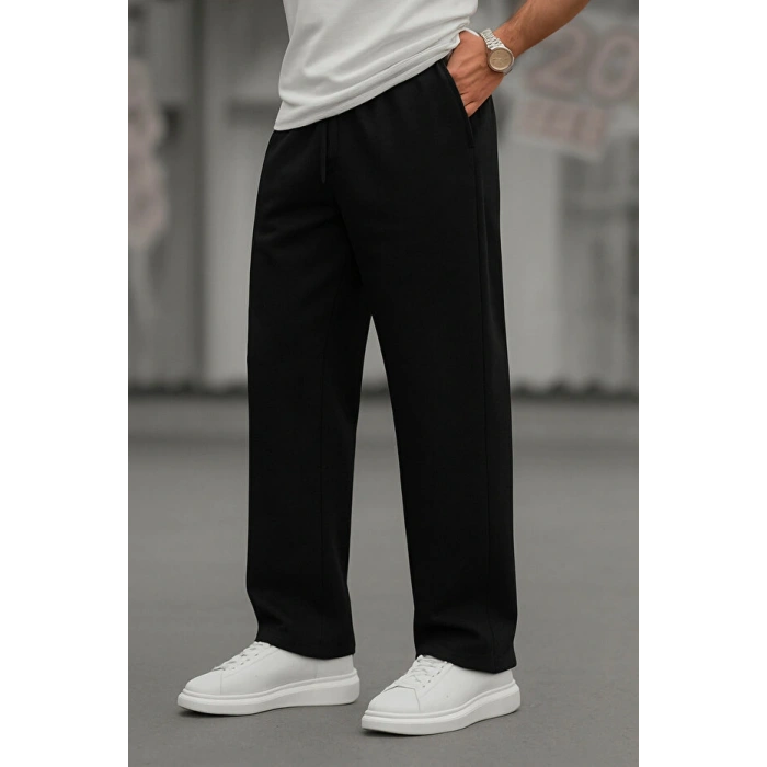 erkek baggy geniş bol paça beli bağcıklı eşofman alt kalın kışlık