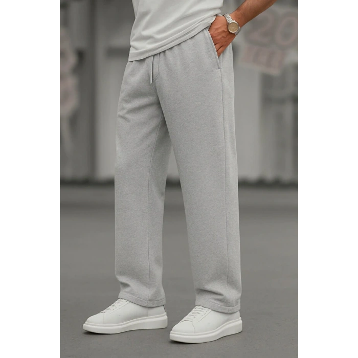 erkek baggy paça rahat kalıp kışlık kalın üç iplik şardonlu eşofman alt bol paça