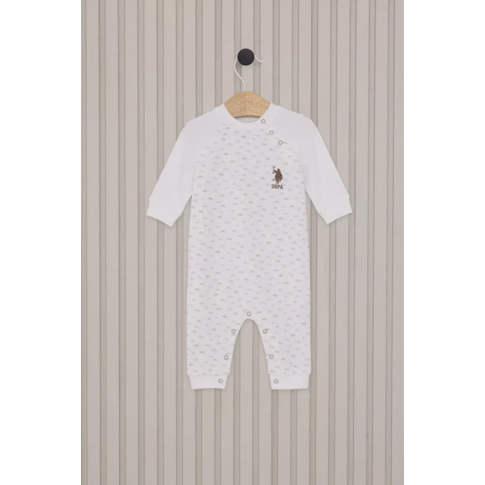 Erkek Bebek Uzun Kol Patiksiz Tulum  Krem