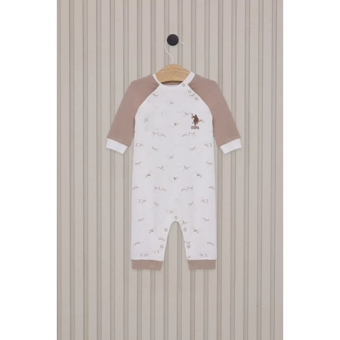 Erkek Bebek Uzun Kol Patiksiz Tulum  Krem