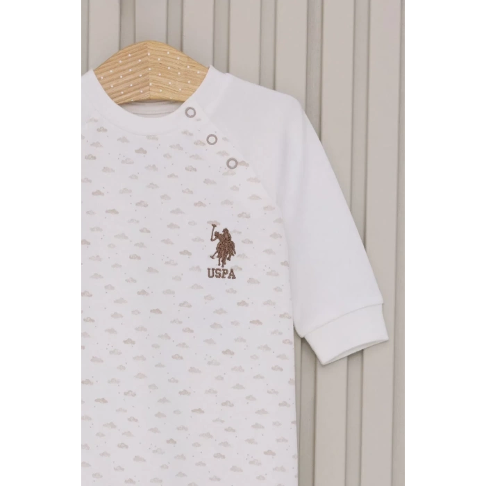 Erkek Bebek Uzun Kol Patiksiz Tulum  Krem