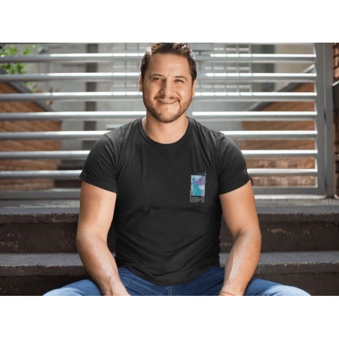 Erkek Bisiklet Yaka Baskılı Oversize T-Shirt - Siyah