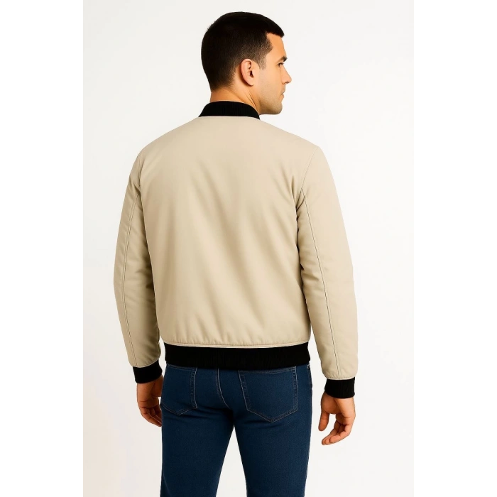 ERKEK BOMBER MONT CEKET – FERMUARLI, KAPİTONE İÇİ ASTARLI, SU İTİCİ KUMAŞ, REGULAR FİT, UZUN KOLLU, YANDAN CEPLİ, BAHAR & KIŞ RAHAT GÜNLÜK STİL - BEJ