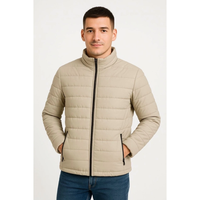 ERKEK BOMBER MONT CEKET – SU İTİCİ KUMAŞ, KAPİTONE ASTARLI, FERMUARLI, KIŞLIK - BEJ