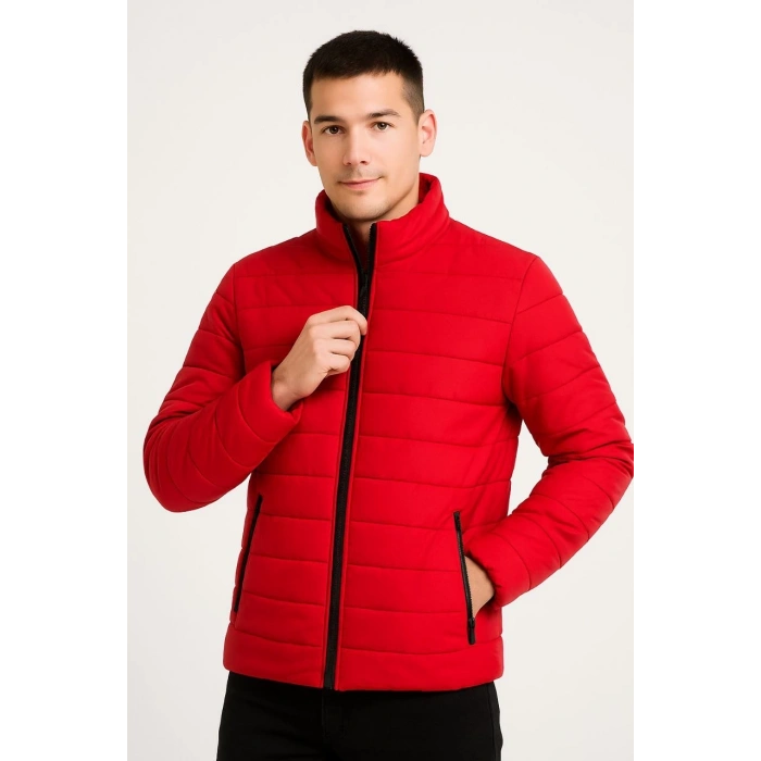 ERKEK BOMBER MONT CEKET – SU İTİCİ KUMAŞ, KAPİTONE ASTARLI, FERMUARLI, KIŞLIK - KIRMIZI