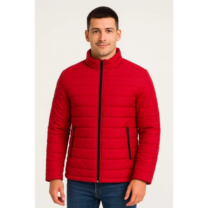 ERKEK BOMBER MONT CEKET – SU İTİCİ KUMAŞ, KAPİTONE ASTARLI, FERMUARLI, KIŞLIK - KIRMIZI