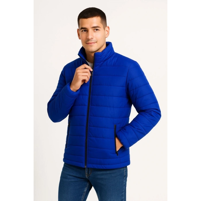 ERKEK BOMBER MONT CEKET – SU İTİCİ KUMAŞ, KAPİTONE ASTARLI, FERMUARLI, KIŞLIK - SAKS MAVİSİ