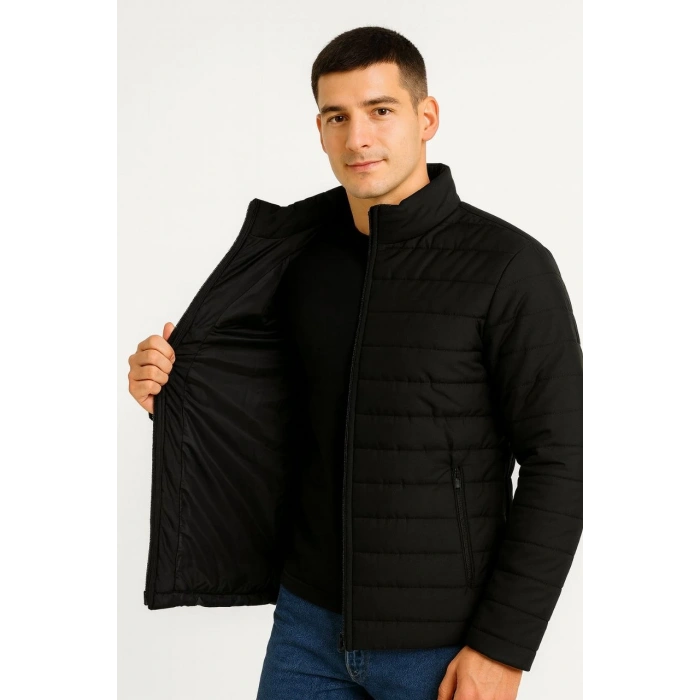 ERKEK BOMBER MONT CEKET – SU İTİCİ KUMAŞ, KAPİTONE ASTARLI, FERMUARLI, KIŞLIK - SİYAH