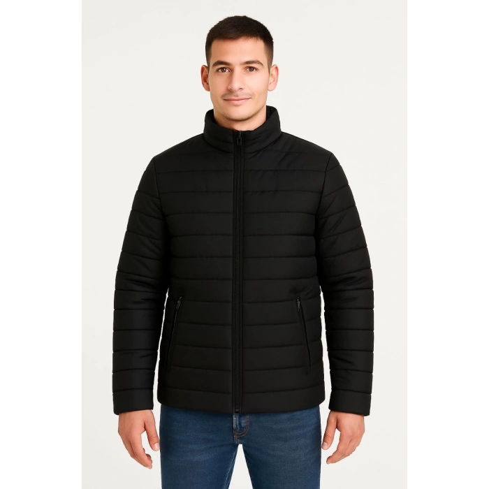 ERKEK BOMBER MONT CEKET – SU İTİCİ KUMAŞ, KAPİTONE ASTARLI, FERMUARLI, KIŞLIK - SİYAH