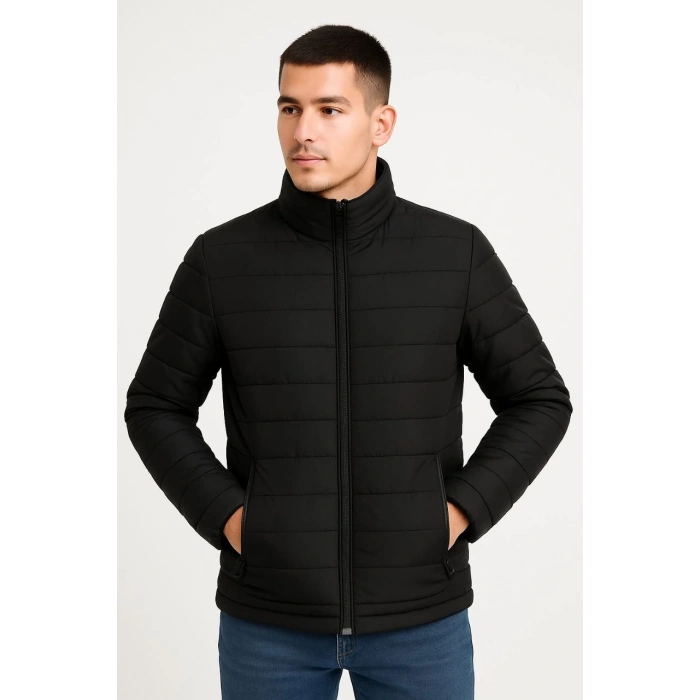 ERKEK BOMBER MONT CEKET – SU İTİCİ KUMAŞ, KAPİTONE ASTARLI, FERMUARLI, KIŞLIK - SİYAH