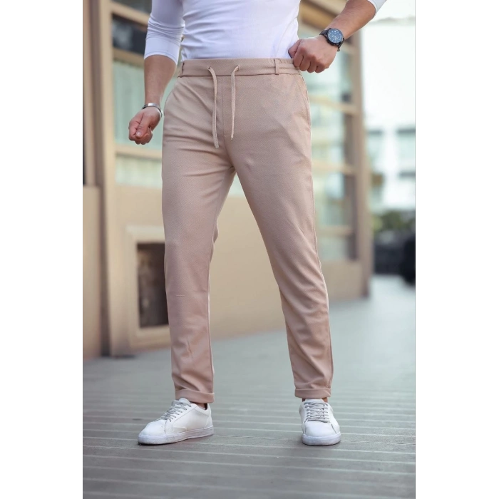 Erkek Diagonel Mikro dokulu Cepli Beli Lastilki Pantolon - Gri