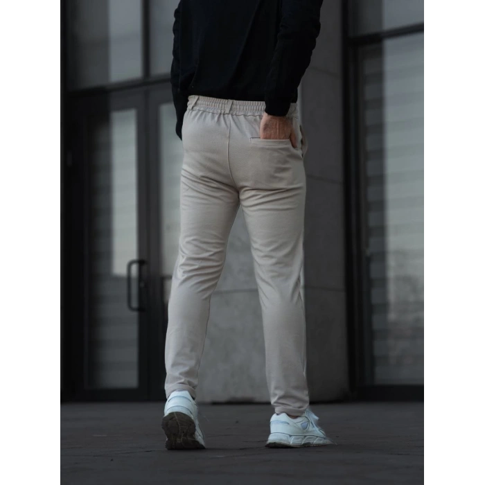 Erkek Diagonel Mikro dokulu Cepli Pantolon - Bej